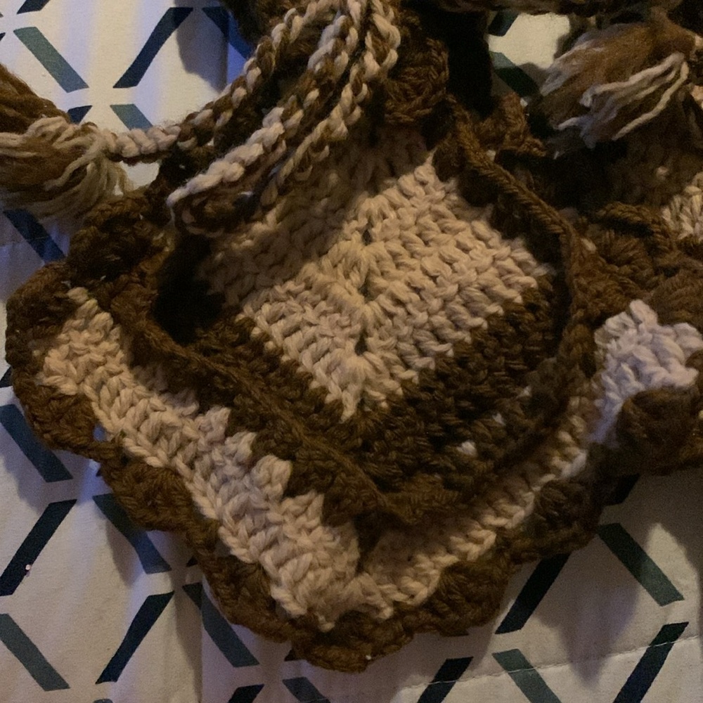 2 vintage doll face handmade crocheted pot holders from 70s-60s brown tan - Picture 3 of 4
